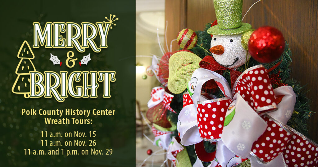 Christmas wreath decorated with Snowman; merry and bright wreath tour, green background